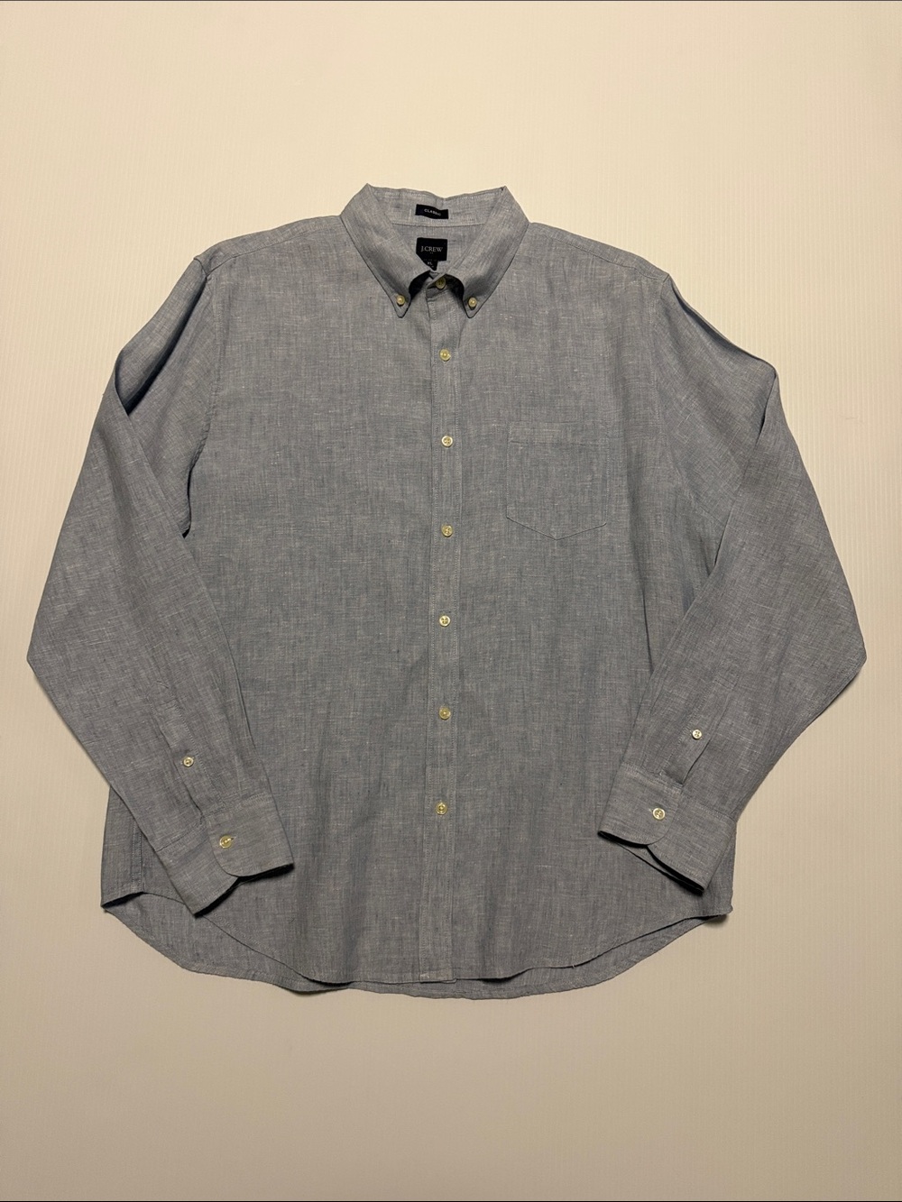 J. Crew Men's Pale Blue Button-Down Linen Blend Shirt